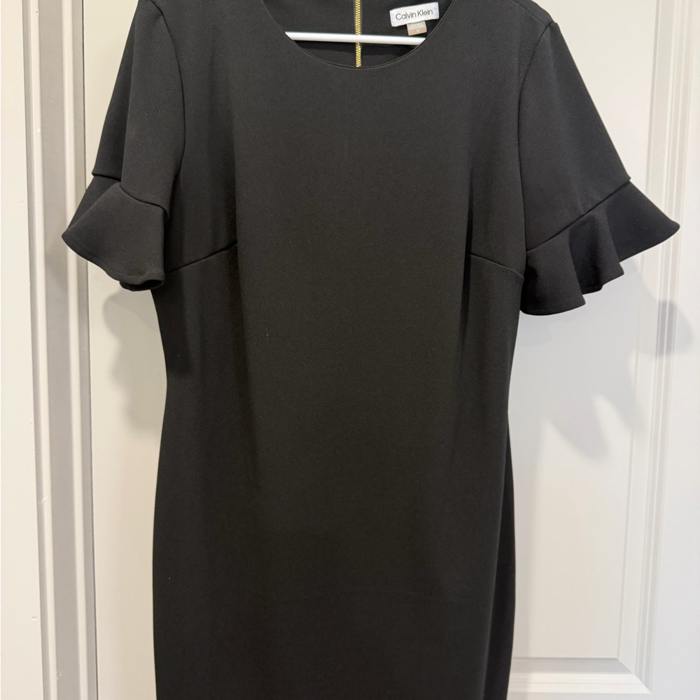 Calvin Klein Black Mini Dress with Ruffle Short Sleeves